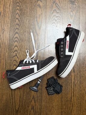 Heelys Men's Black Canvas Skate Sneakers with White Trim and Red Accents